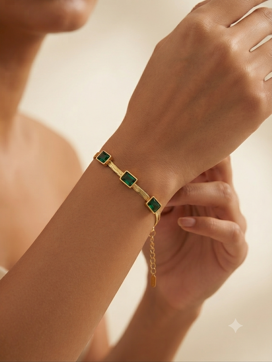 Emerald Trinity Snake Chain Bracelet