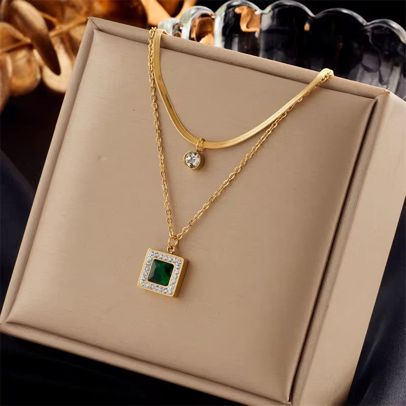 Emerald Layered Gold Necklace