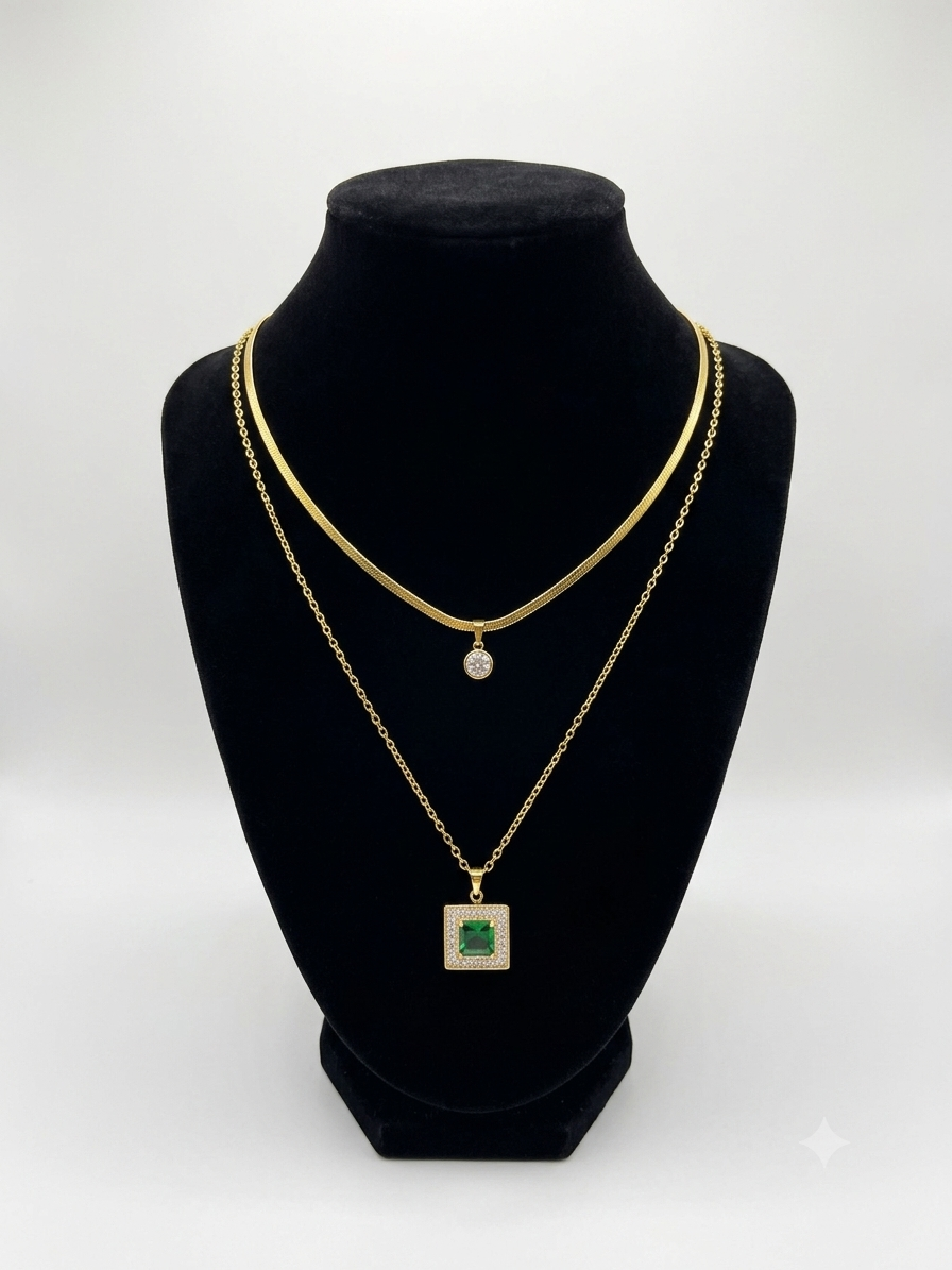 Emerald Layered Gold Necklace