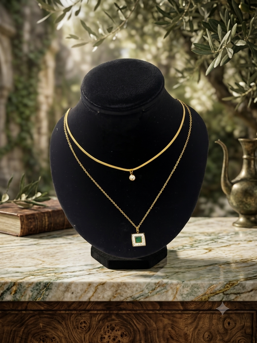 Emerald Layered Gold Necklace
