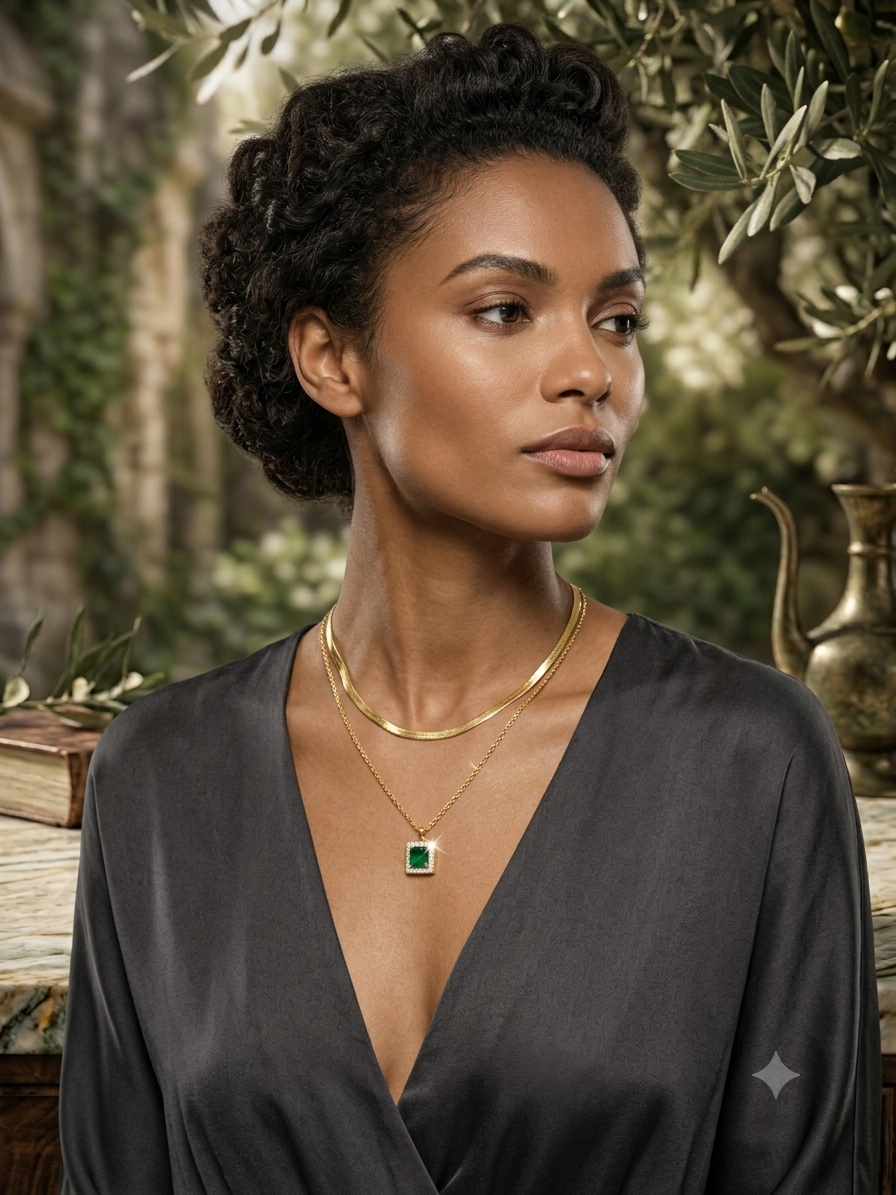 Emerald Layered Gold Necklace