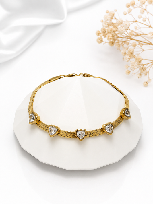 Crystal Heart Herringbone Armband