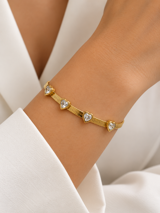 Crystal Heart Herringbone Armband