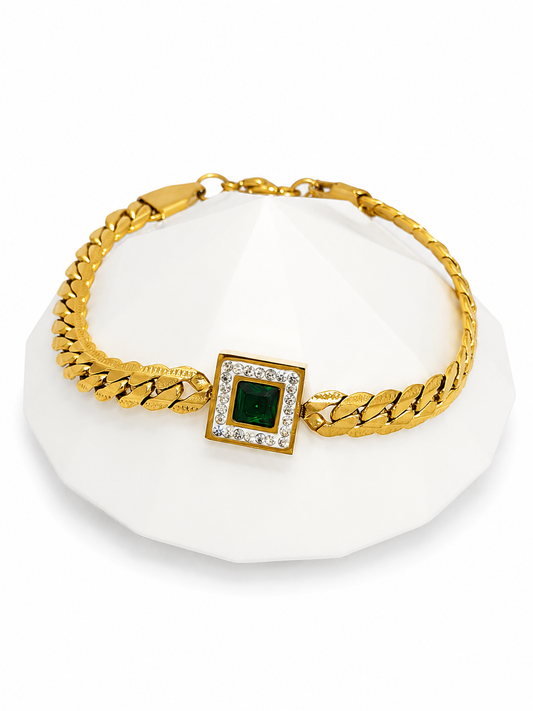 Emerald Charm Cuban Chain Armband