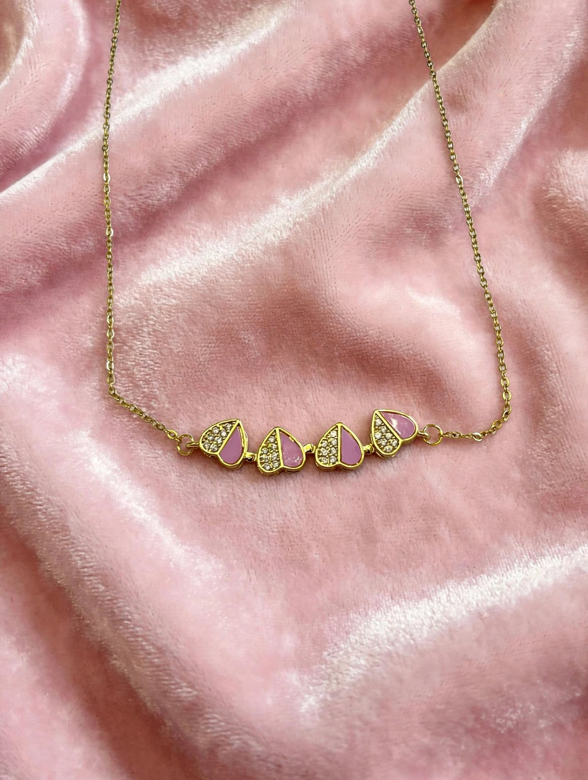 Roze & Gouden Hartjes Ketting – 2-in-1