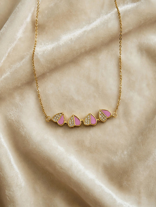 Roze & Gouden Hartjes Ketting – 2-in-1